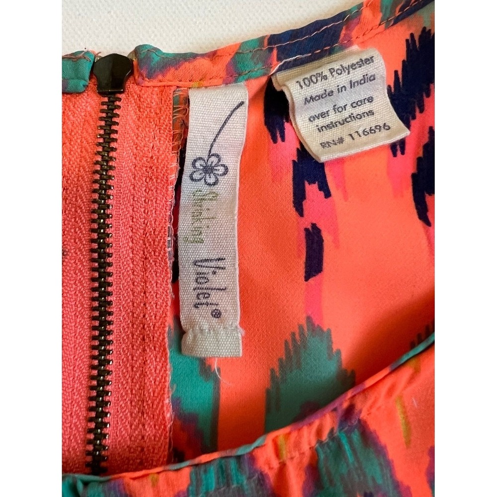 Shrinking Violet Neon Orange Ikat Print Cap Sleeve Top - Picture 7 of 7